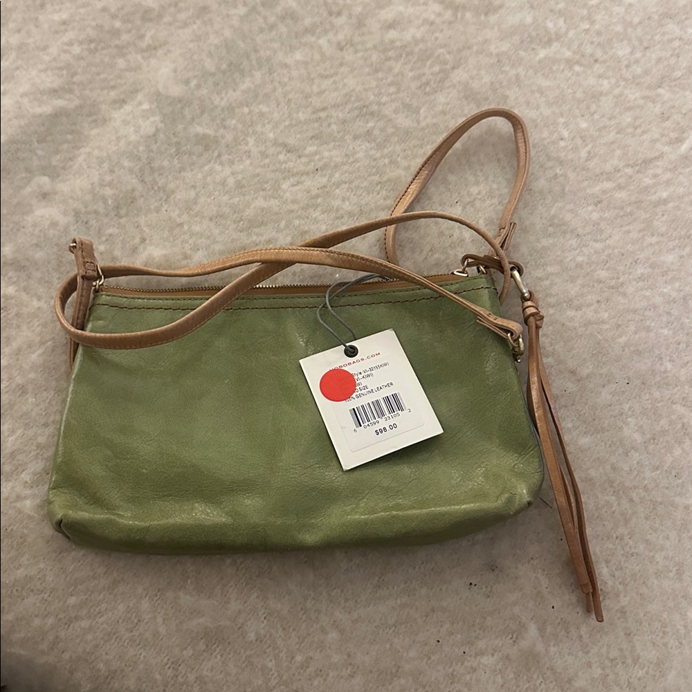 Hobo Green Crossbody Bag with Tan Strap